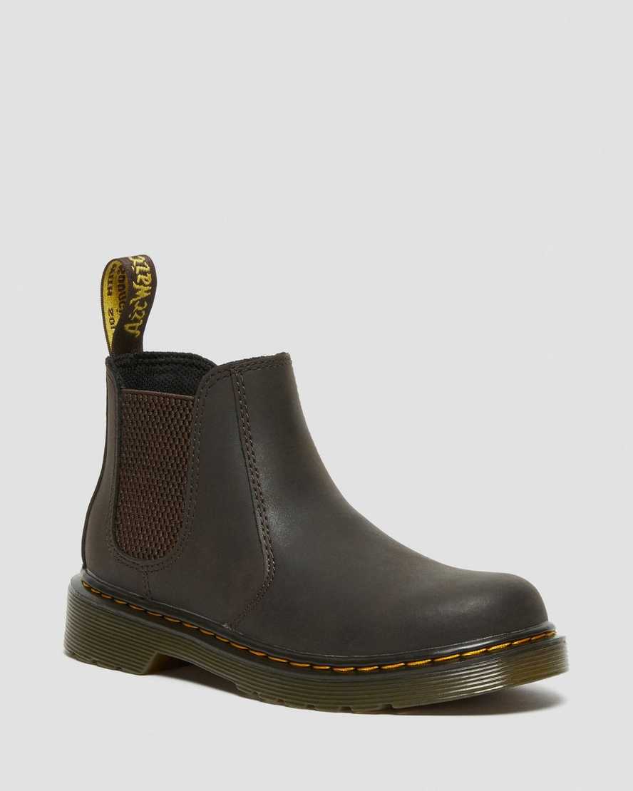 tmavě hnědé dětské boty dr. martens 2976 wildhorse chelsea