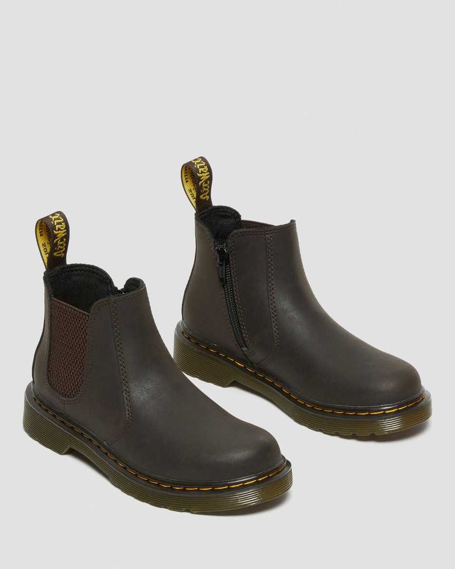 tmavě hnědé dětské boty dr. martens 2976 wildhorse chelsea