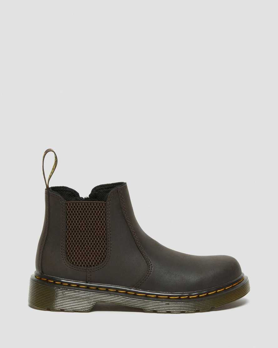 tmavě hnědé dětské boty dr. martens 2976 wildhorse chelsea