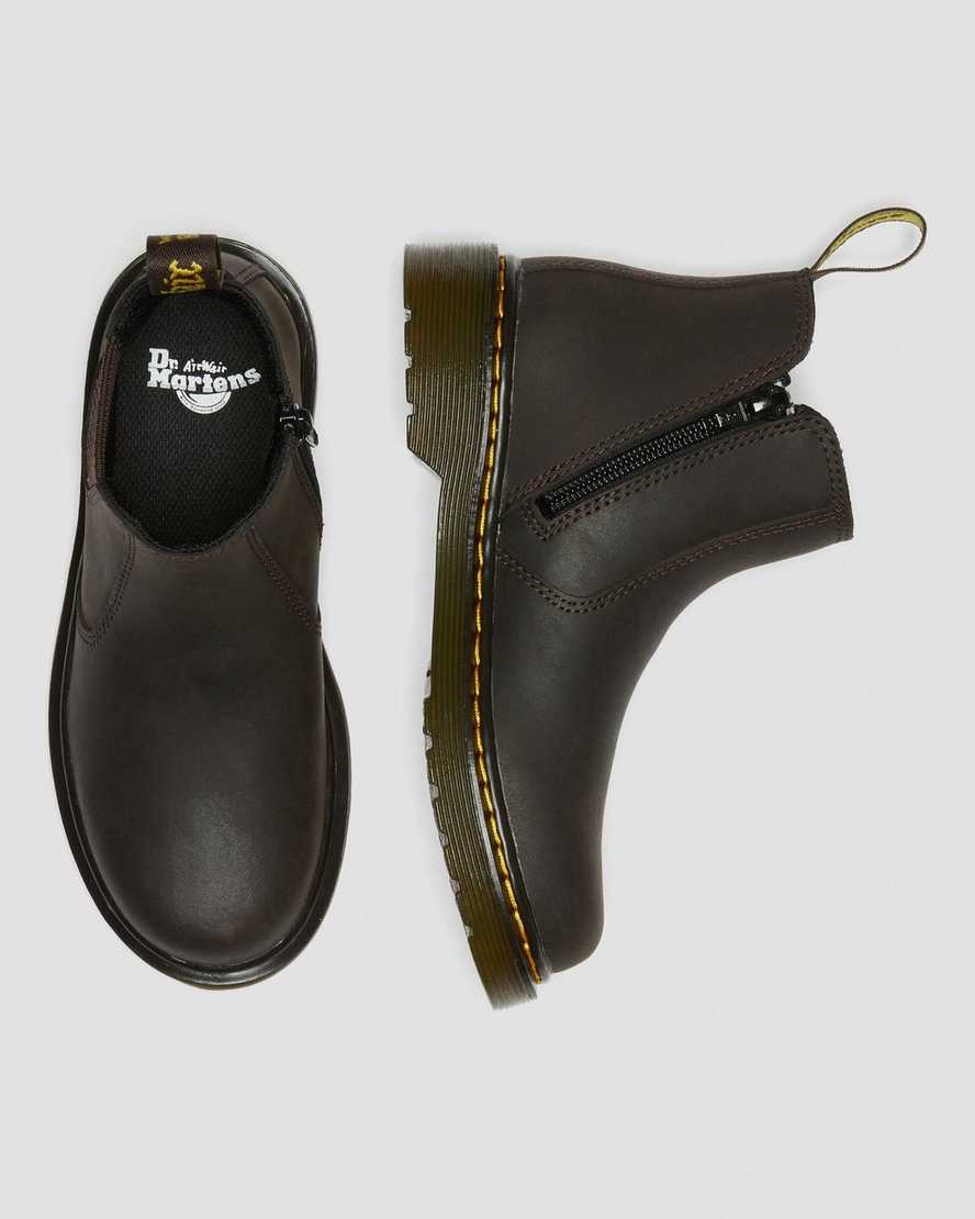 tmavě hnědé dětské boty dr. martens 2976 wildhorse chelsea