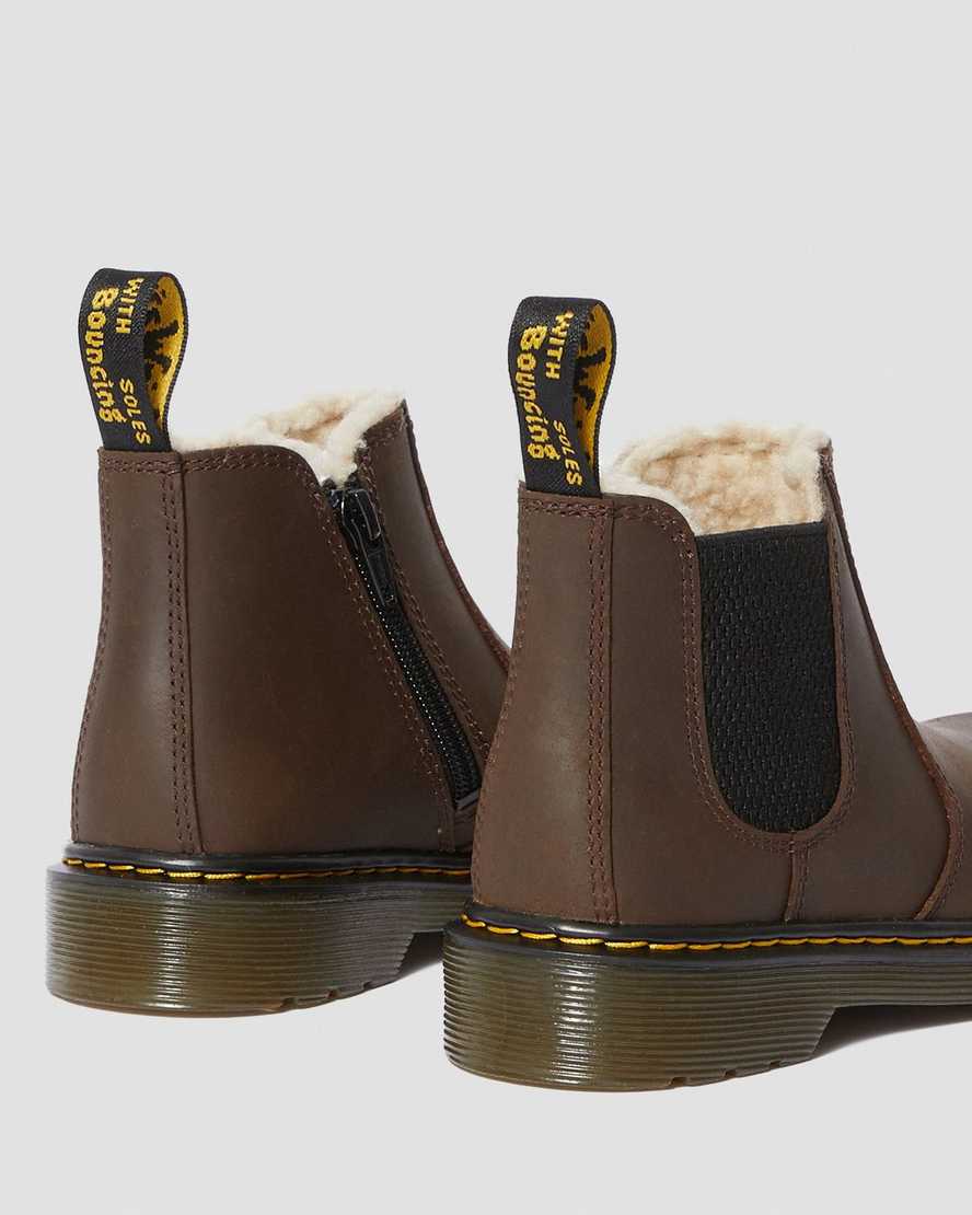 tmavě hnědé dětské boty dr. martens 2976 s umělou kožešinou