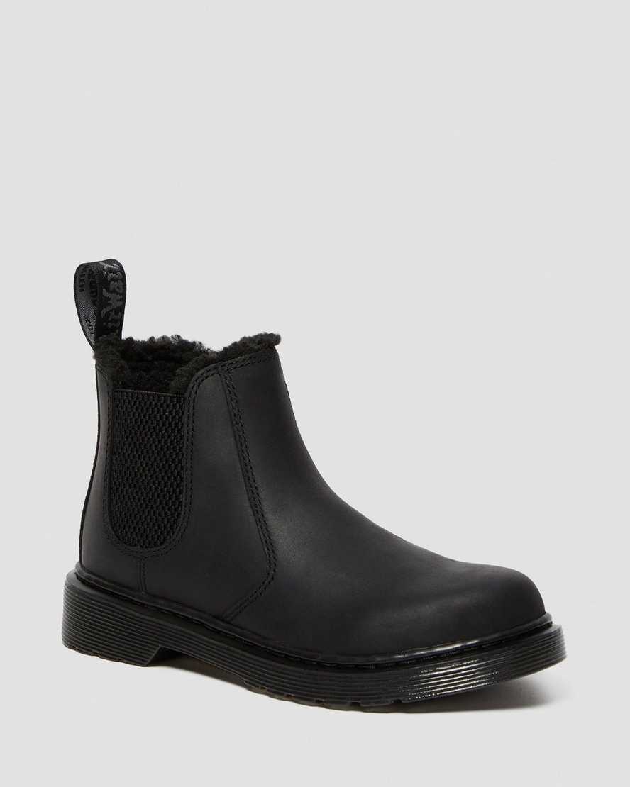 Černé dětské boty dr. martens 2976 s podšívkou z umělé kožešiny chelsea