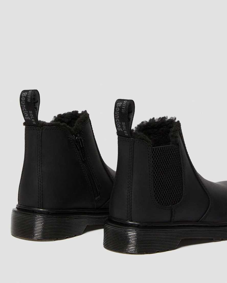 Černé dětské boty dr. martens 2976 s podšívkou z umělé kožešiny chelsea