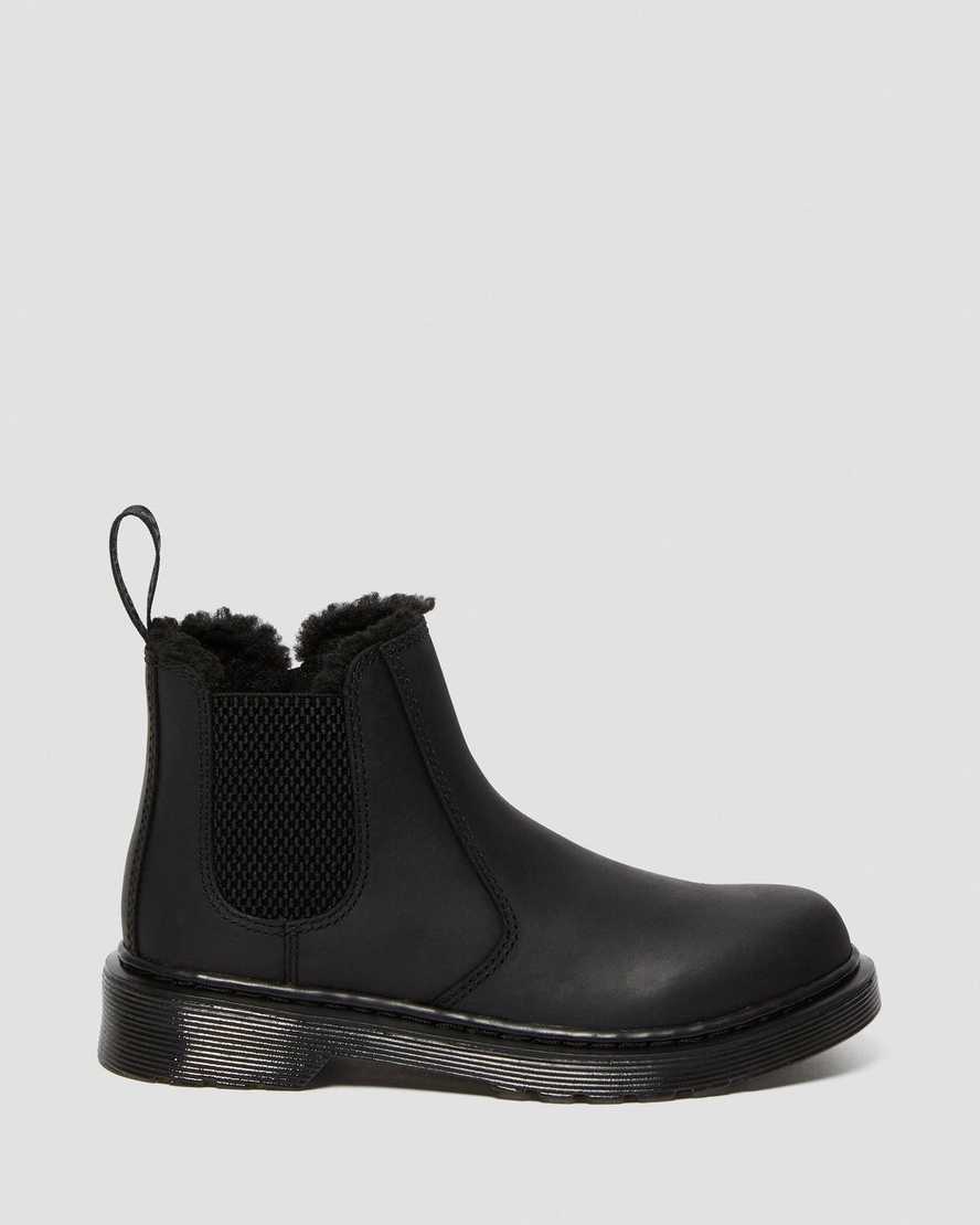 Černé dětské boty dr. martens 2976 s podšívkou z umělé kožešiny chelsea