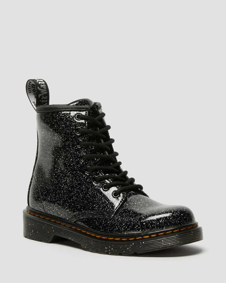 Černé dětské třpytivé šněrovací boty dr. martens 1460