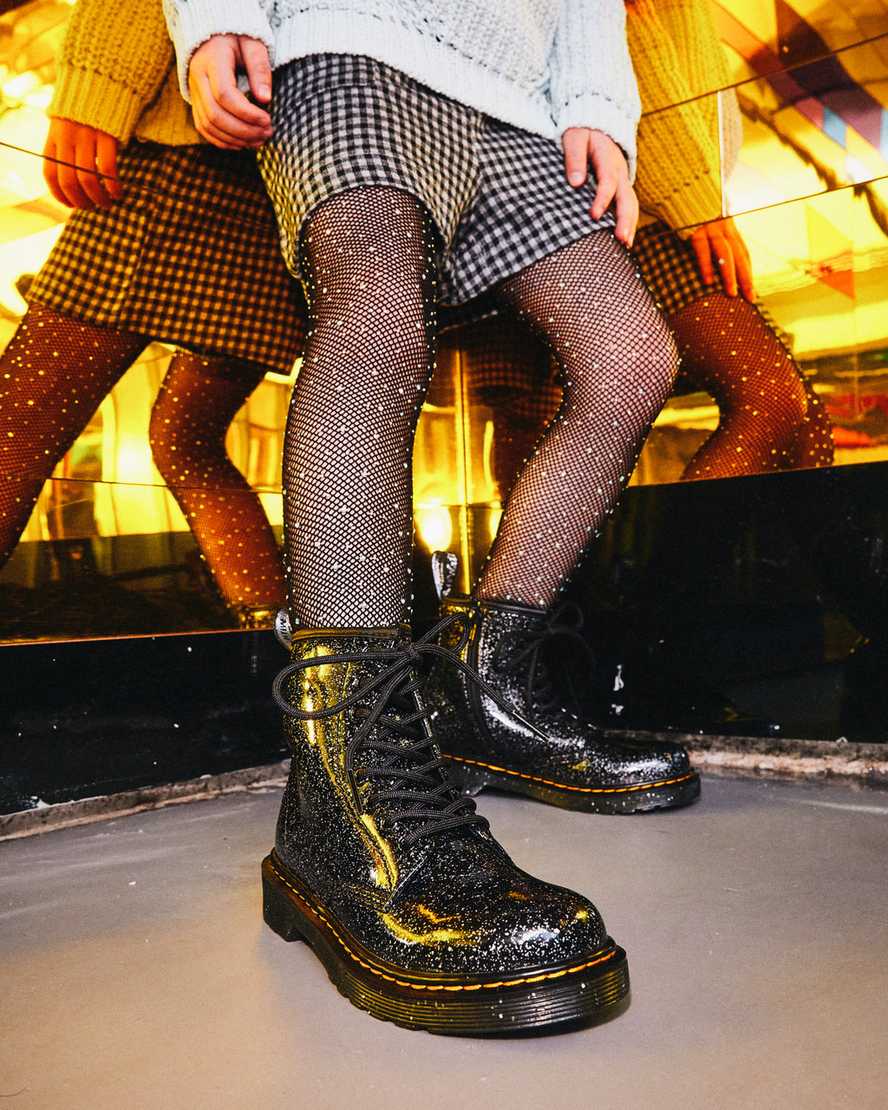 Černé dětské třpytivé šněrovací boty dr. martens 1460