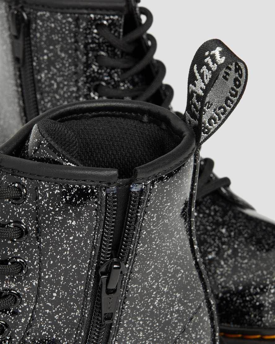 Černé dětské třpytivé šněrovací boty dr. martens 1460