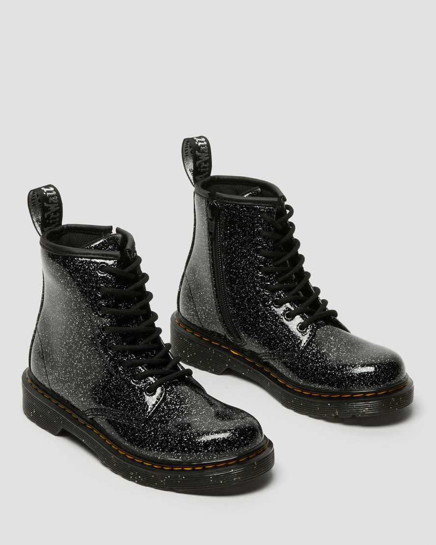 Černé dětské třpytivé šněrovací boty dr. martens 1460