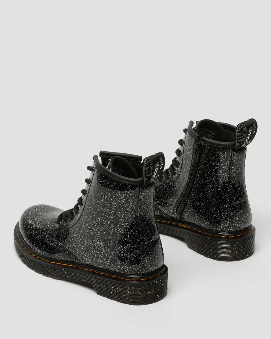 Černé dětské třpytivé šněrovací boty dr. martens 1460