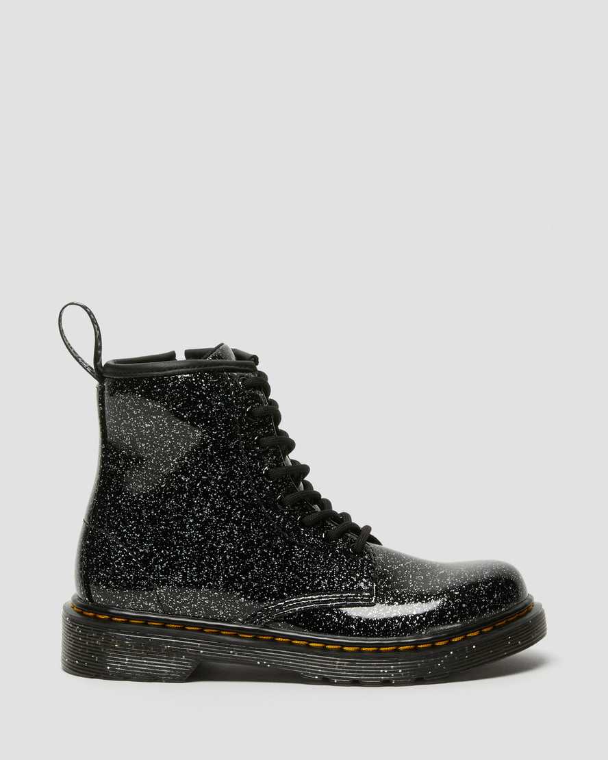 Černé dětské třpytivé šněrovací boty dr. martens 1460