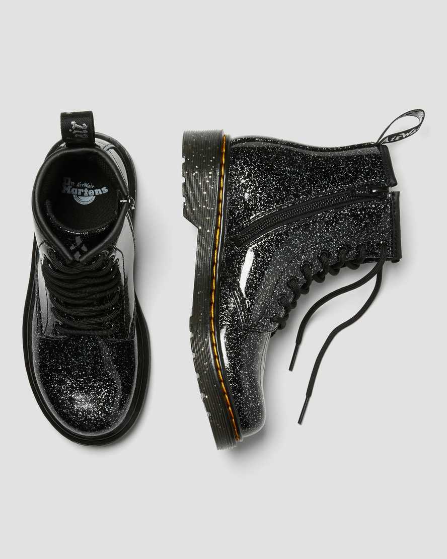 Černé dětské třpytivé šněrovací boty dr. martens 1460