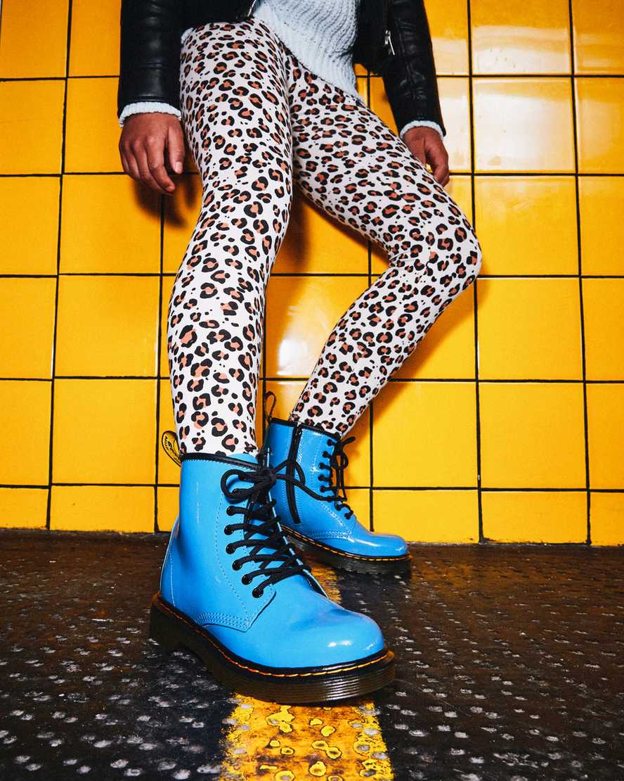 dětské lakované boty dr. martens 1460 v modrých šněrovacích rolákech