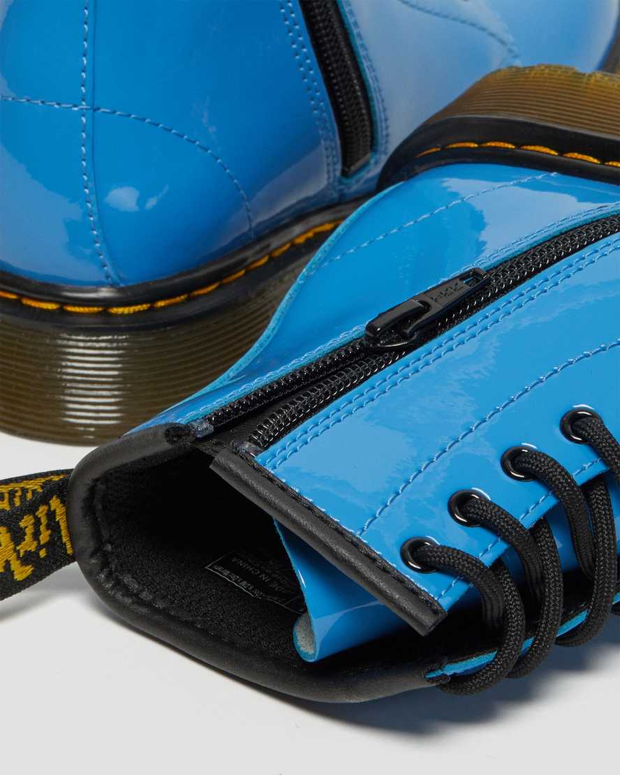 dětské lakované boty dr. martens 1460 v modrých šněrovacích rolákech