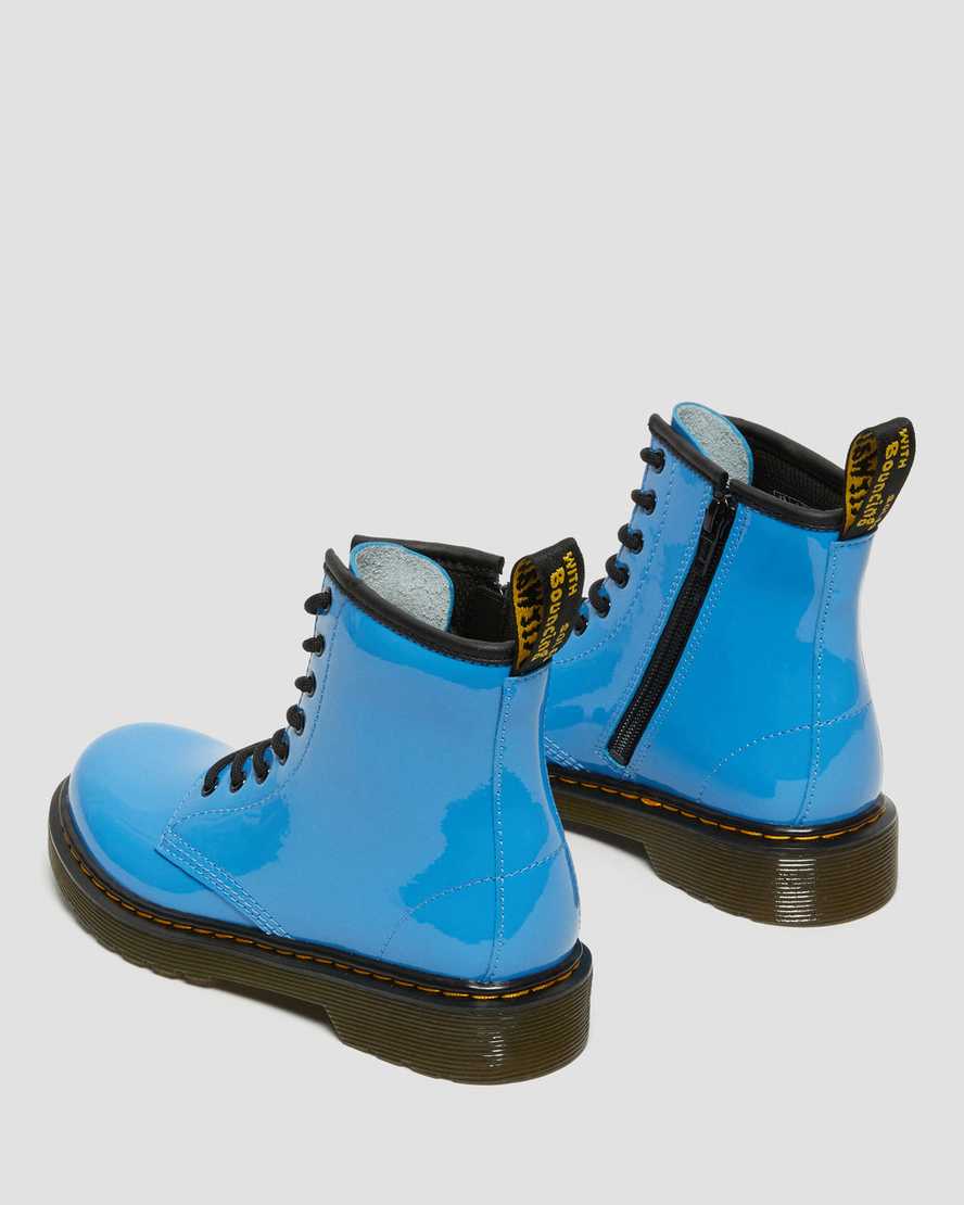 dětské lakované boty dr. martens 1460 v modrých šněrovacích rolákech