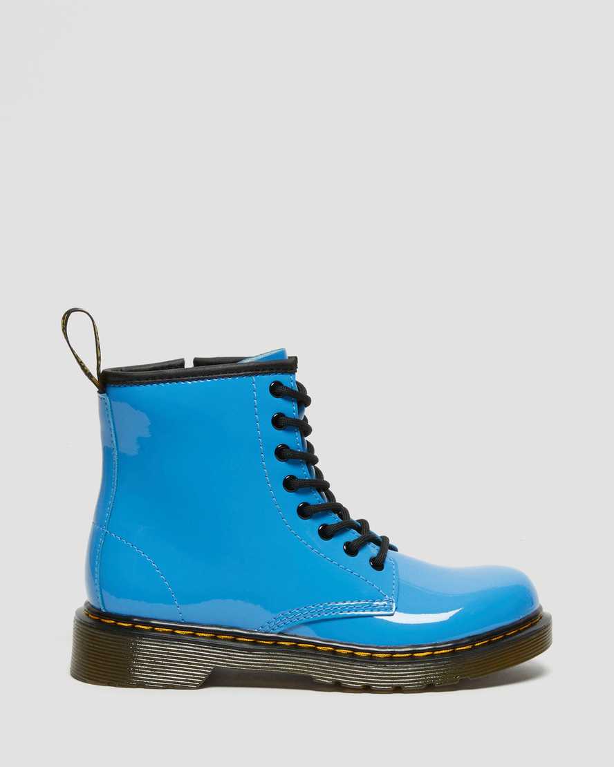 dětské lakované boty dr. martens 1460 v modrých šněrovacích rolákech