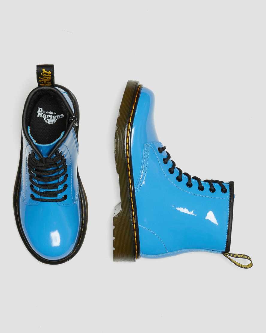 dětské lakované boty dr. martens 1460 v modrých šněrovacích rolákech