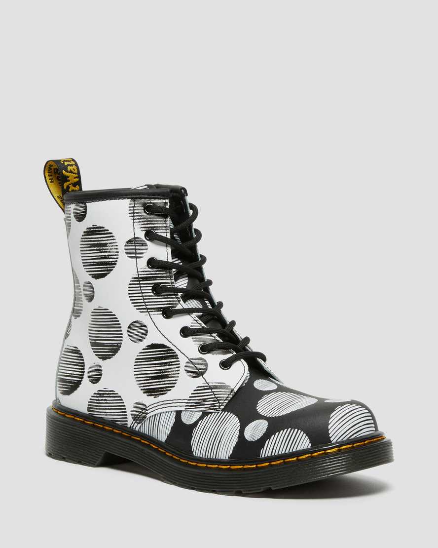 Černé dětské šněrovací boty dr. martens 1460 s puntíky