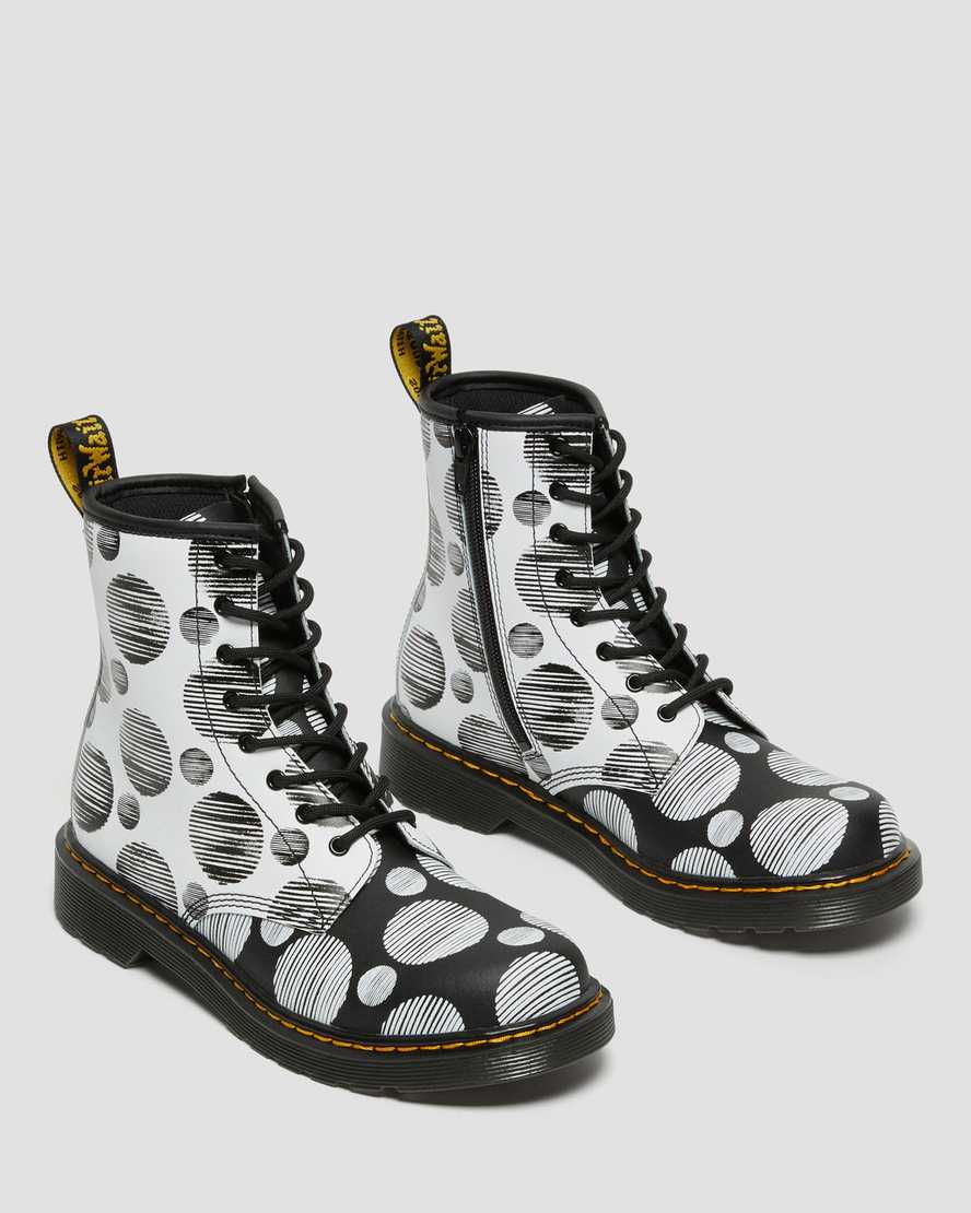 Černé dětské šněrovací boty dr. martens 1460 s puntíky