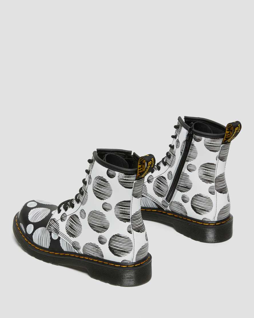 Černé dětské šněrovací boty dr. martens 1460 s puntíky