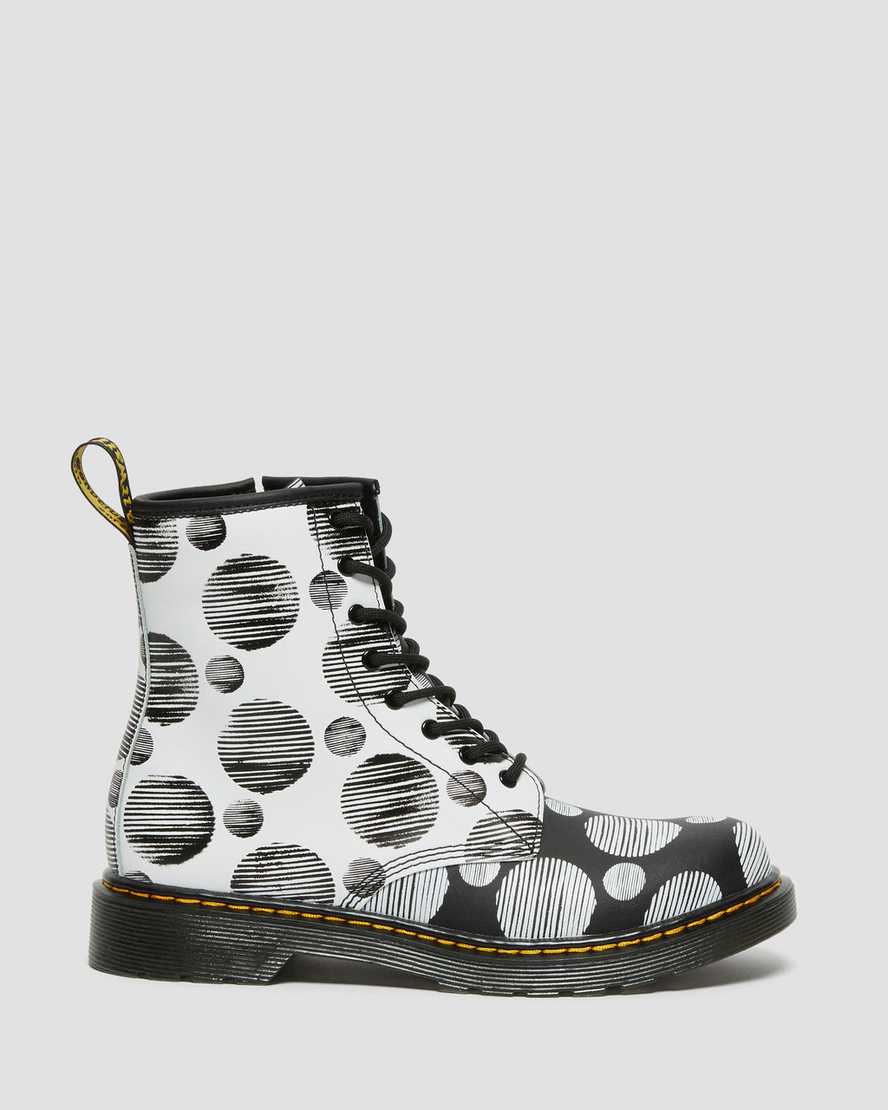 Černé dětské šněrovací boty dr. martens 1460 s puntíky