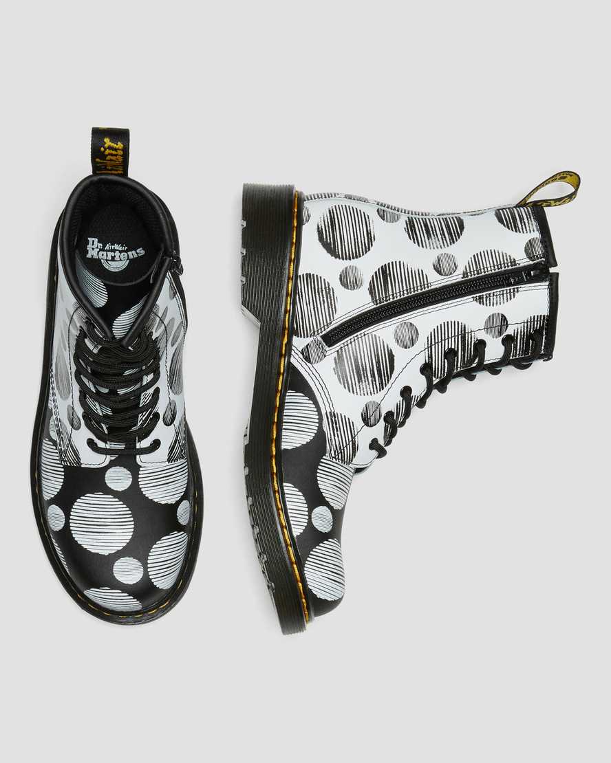 Černé dětské šněrovací boty dr. martens 1460 s puntíky