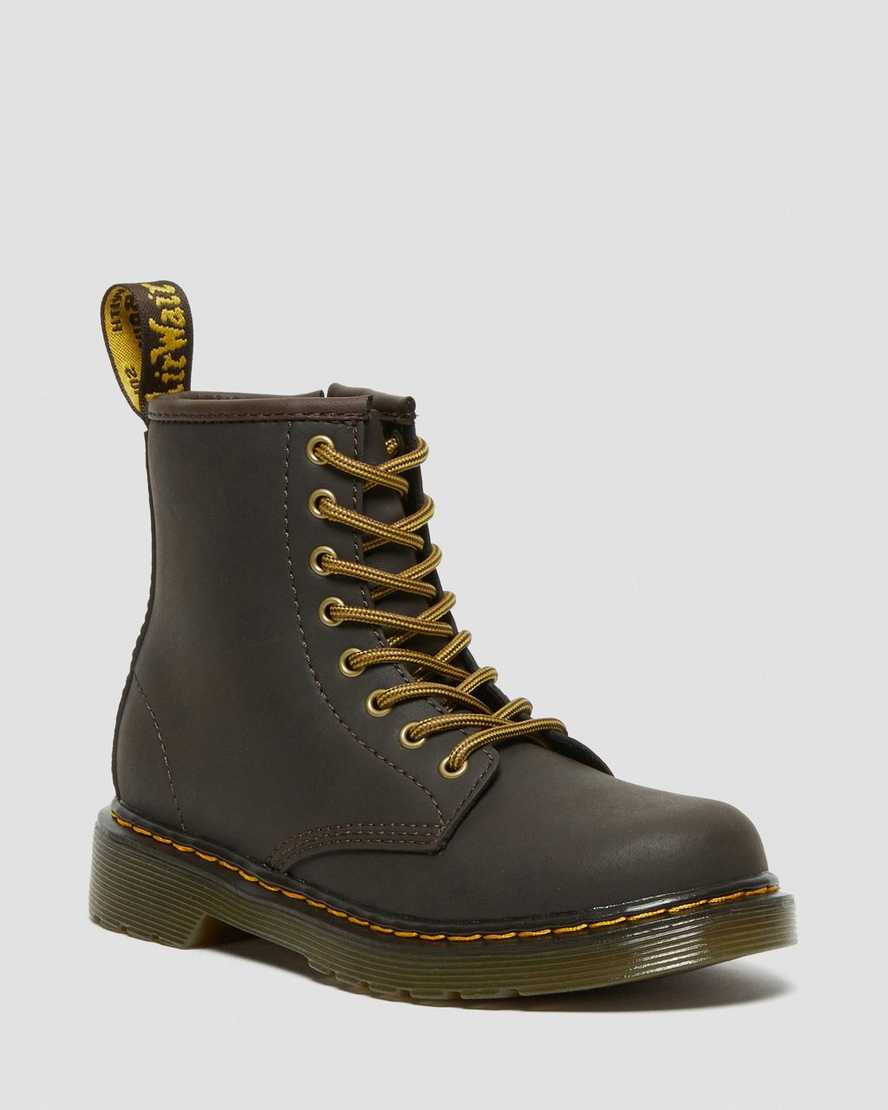 tmavě hnědé dětské šněrovací boty dr. martens 1460 wildhorse