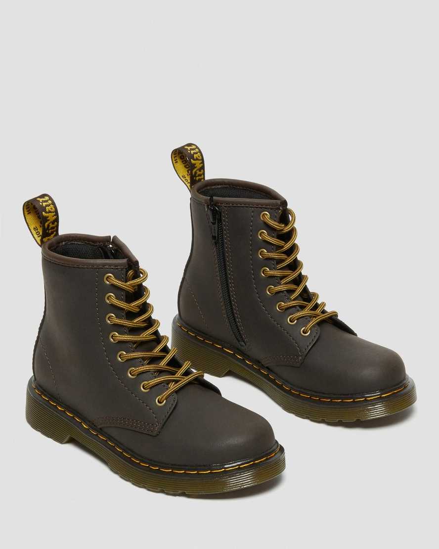 tmavě hnědé dětské šněrovací boty dr. martens 1460 wildhorse