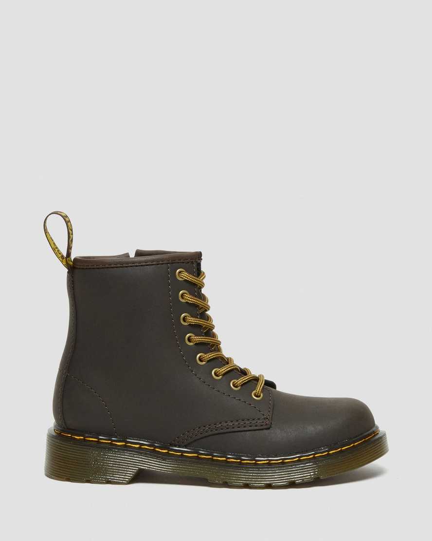 tmavě hnědé dětské šněrovací boty dr. martens 1460 wildhorse