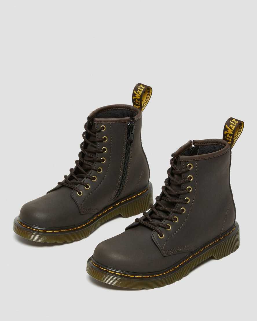 tmavě hnědé dětské šněrovací boty dr. martens 1460 wildhorse
