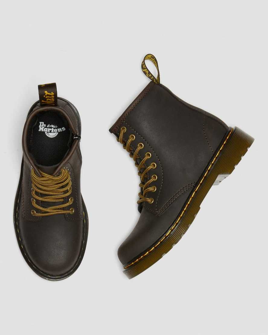 tmavě hnědé dětské šněrovací boty dr. martens 1460 wildhorse