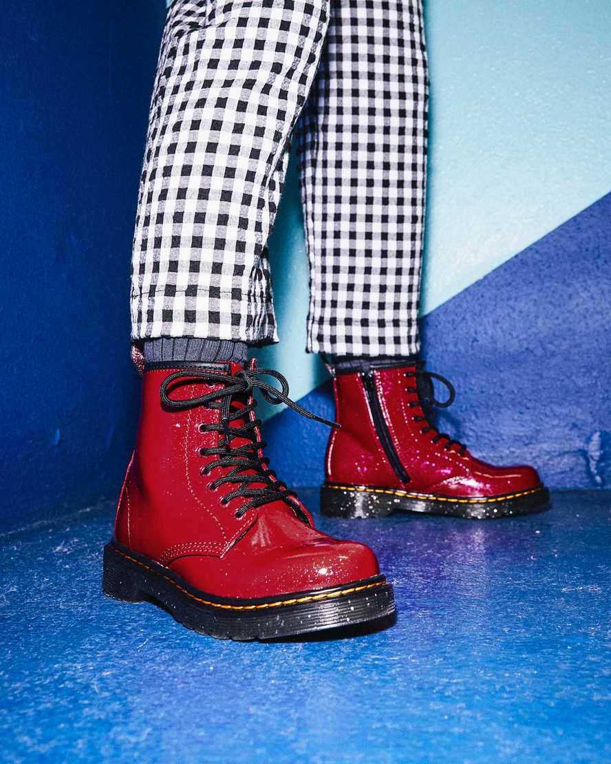dětské třpytivé šněrovací boty dr. martens 1460 červené