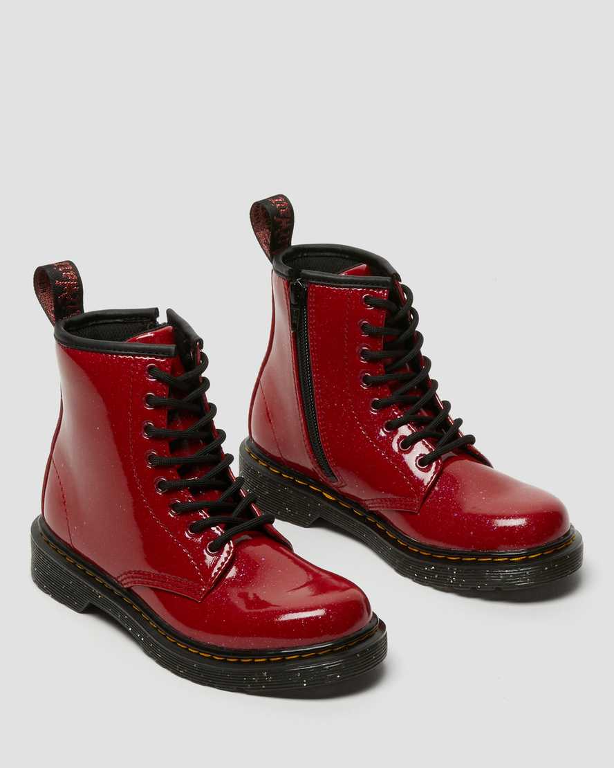 dětské třpytivé šněrovací boty dr. martens 1460 červené