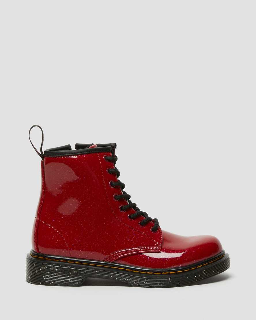 dětské třpytivé šněrovací boty dr. martens 1460 červené