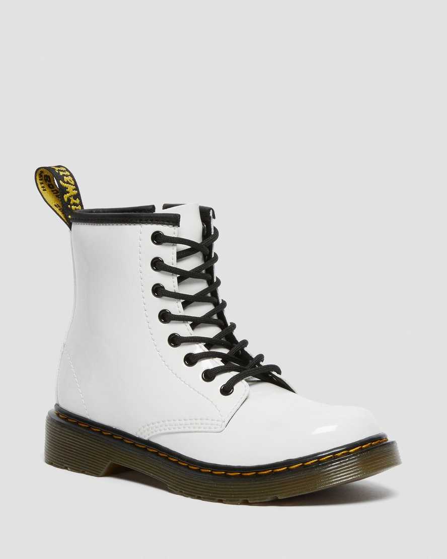 bílé dětské lakované šněrovací boty dr. martens 1460