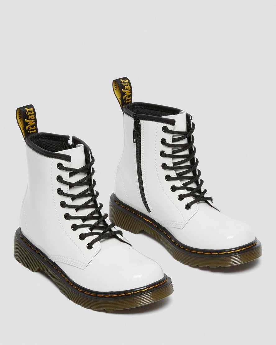 bílé dětské lakované šněrovací boty dr. martens 1460