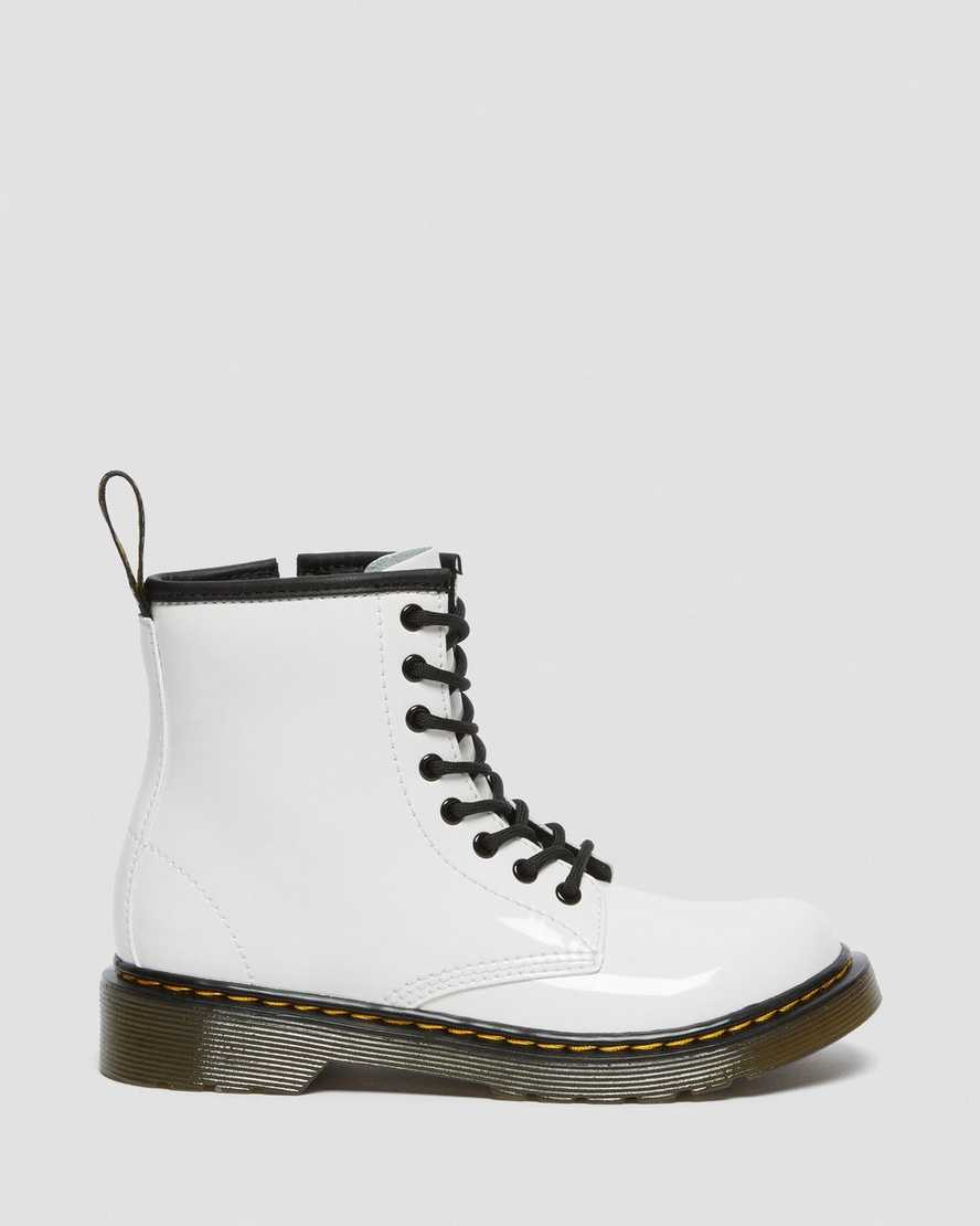 bílé dětské lakované šněrovací boty dr. martens 1460
