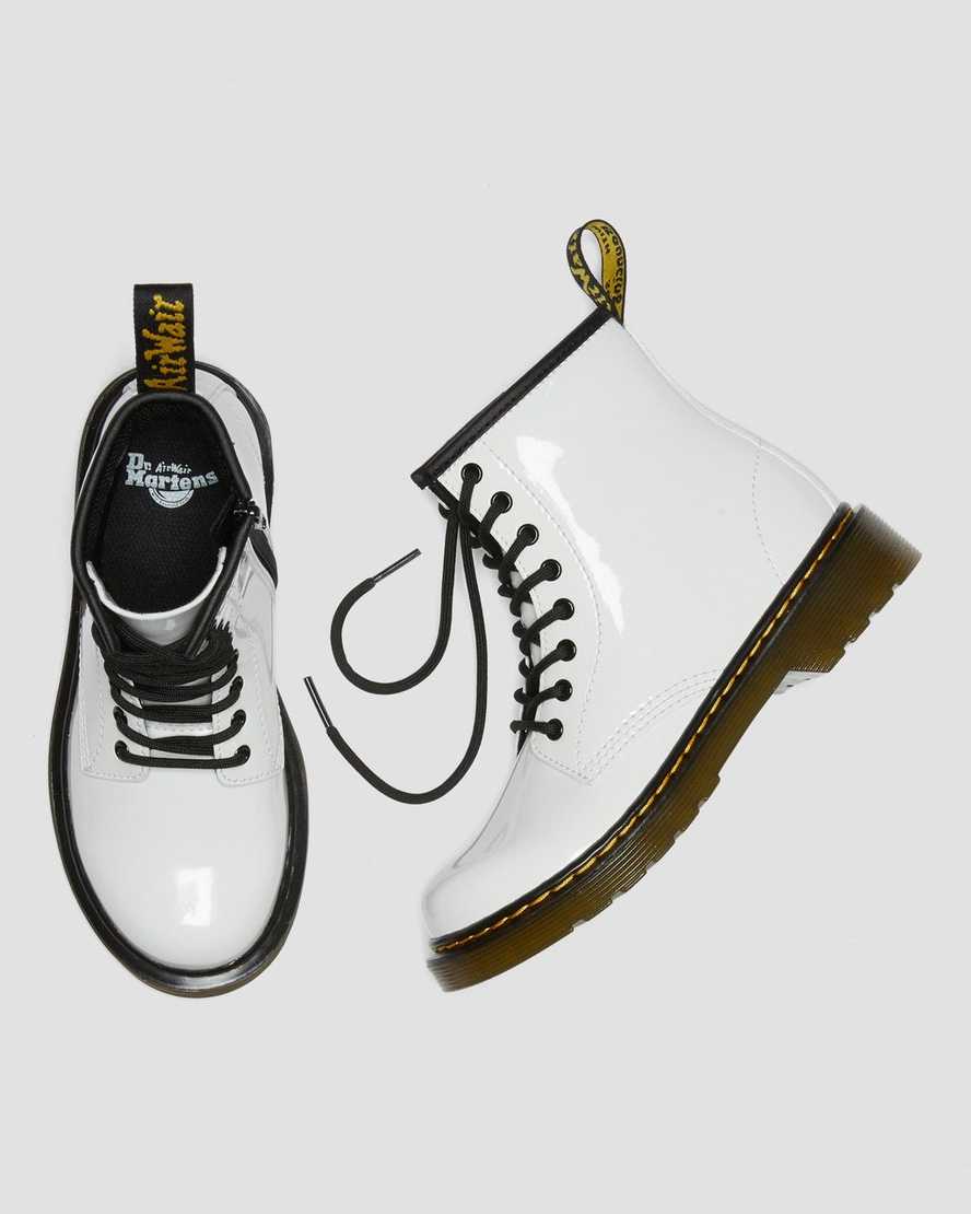 bílé dětské lakované šněrovací boty dr. martens 1460