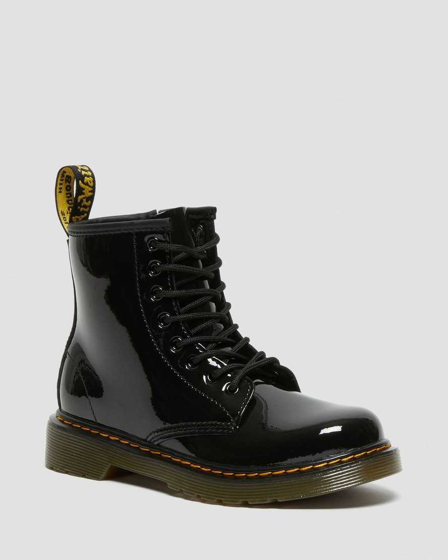 Černé dětské lakované šněrovací boty dr. martens 1460