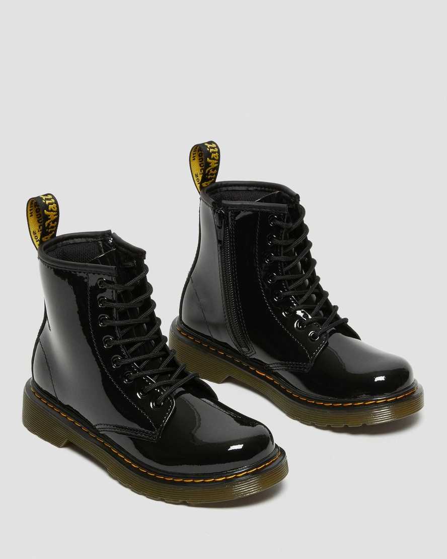 Černé dětské lakované šněrovací boty dr. martens 1460