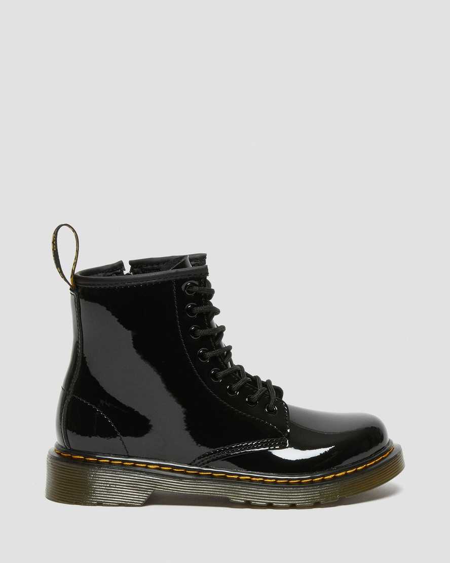 Černé dětské lakované šněrovací boty dr. martens 1460