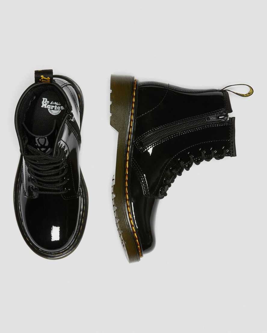 Černé dětské lakované šněrovací boty dr. martens 1460