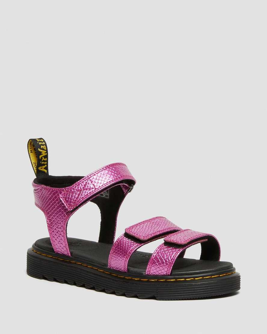dětské sandály dr. martens klaire reptile emboss strap růžové