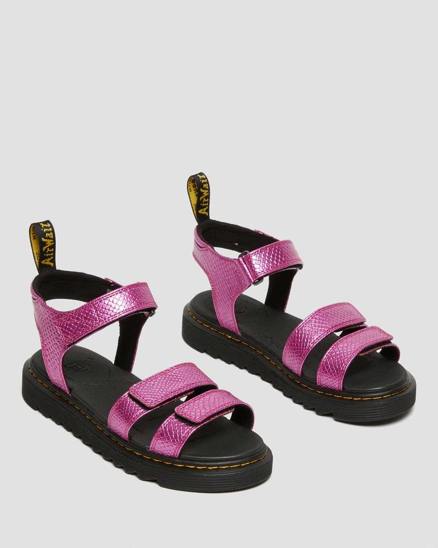 dětské sandály dr. martens klaire reptile emboss strap růžové