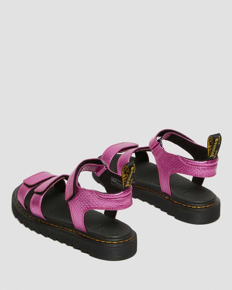dětské sandály dr. martens klaire reptile emboss strap růžové