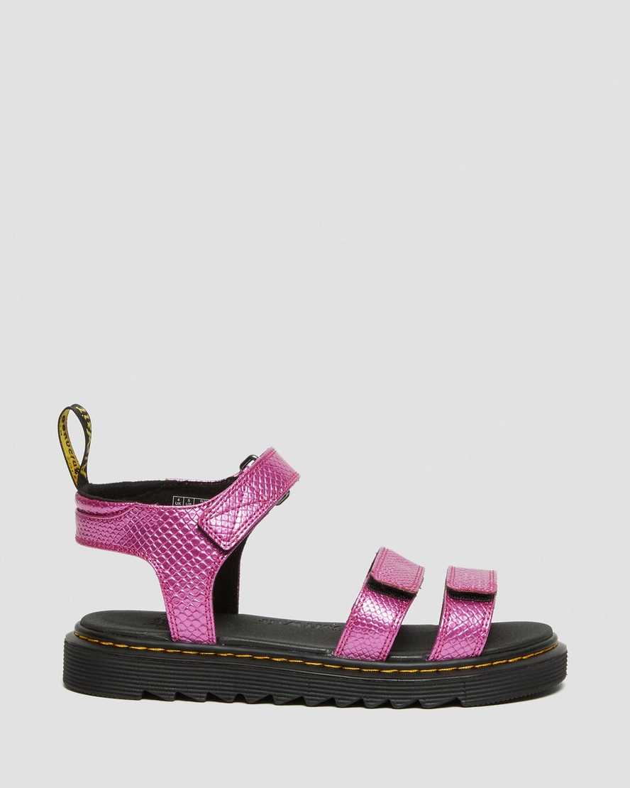 dětské sandály dr. martens klaire reptile emboss strap růžové