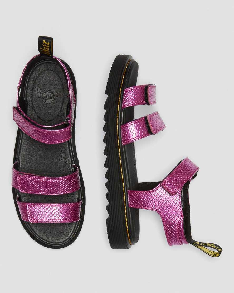 dětské sandály dr. martens klaire reptile emboss strap růžové