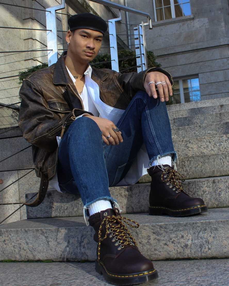 tmavě hnědé pánské volnočasové boty dr. martens 1460 dms wintergrip fleece