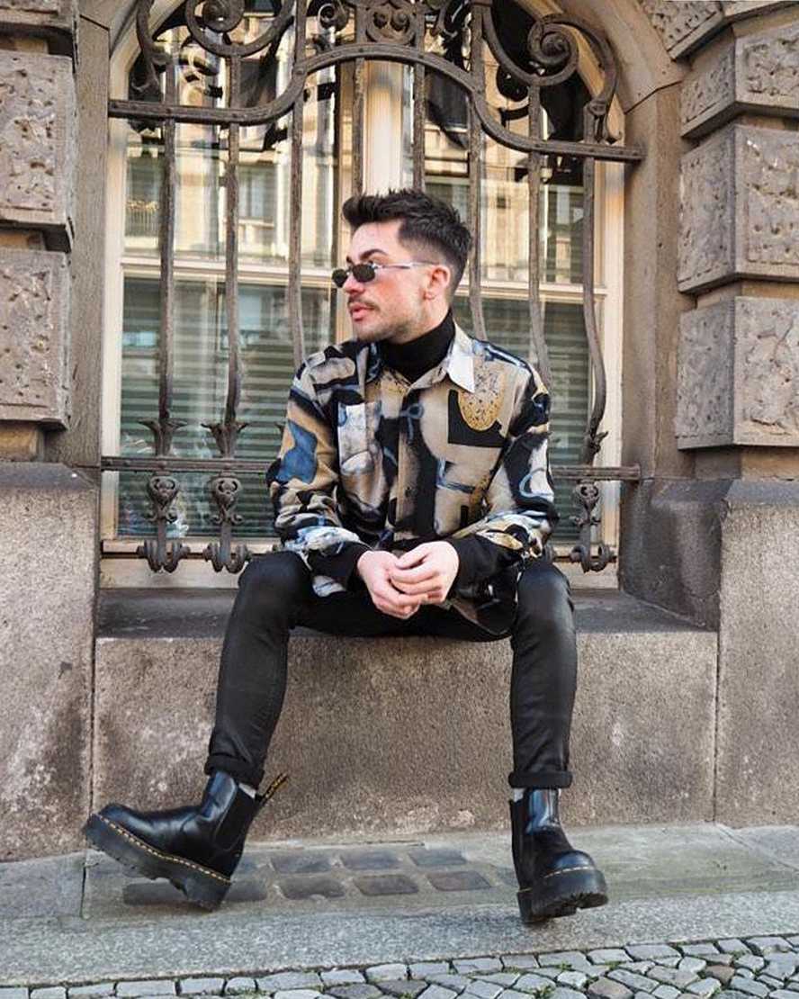 Černé pánské boty dr. martens 2976 polished smooth na platformě chelsea