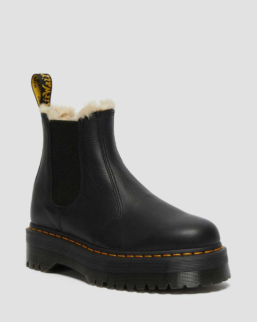 Černé pánské boty dr. martens 2976 s podšívkou z umělé kožešiny na platformě chelsea