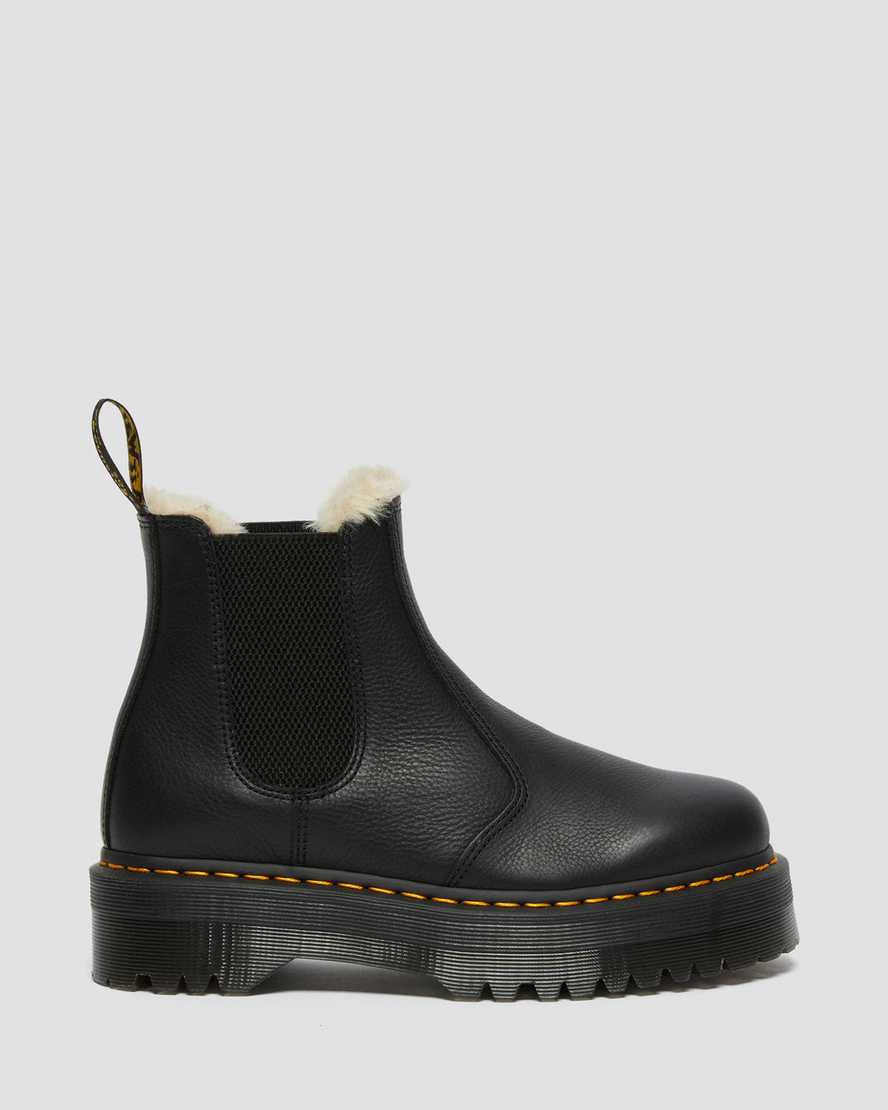 Černé pánské boty dr. martens 2976 s podšívkou z umělé kožešiny na platformě chelsea